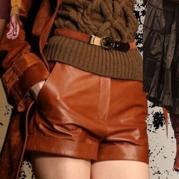 7 for All Mankind Womens High-Rise Camel Vegan Leather Shorts NWOT - Picture 1 of 4